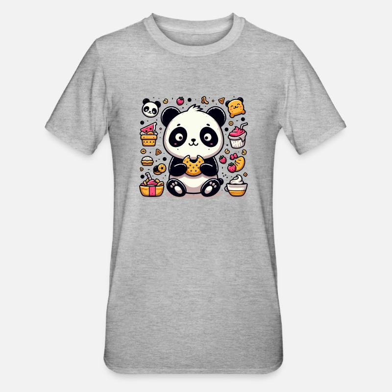 Panda mignon avec des collations - T-shirt polycoton Unisexe - gris chiné