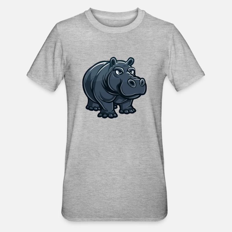 Nilpferd Comic - Unisex Polycotton T-Shirt - Grau meliert