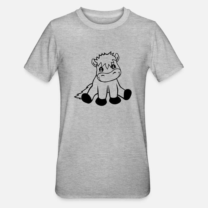 Freundliches sitzendes Pferd - Unisex Polycotton T-Shirt - Grau meliert