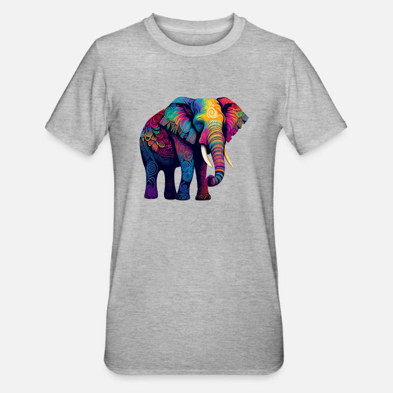 Bunter Elefant - Unisex Polycotton T-Shirt - Grau meliert