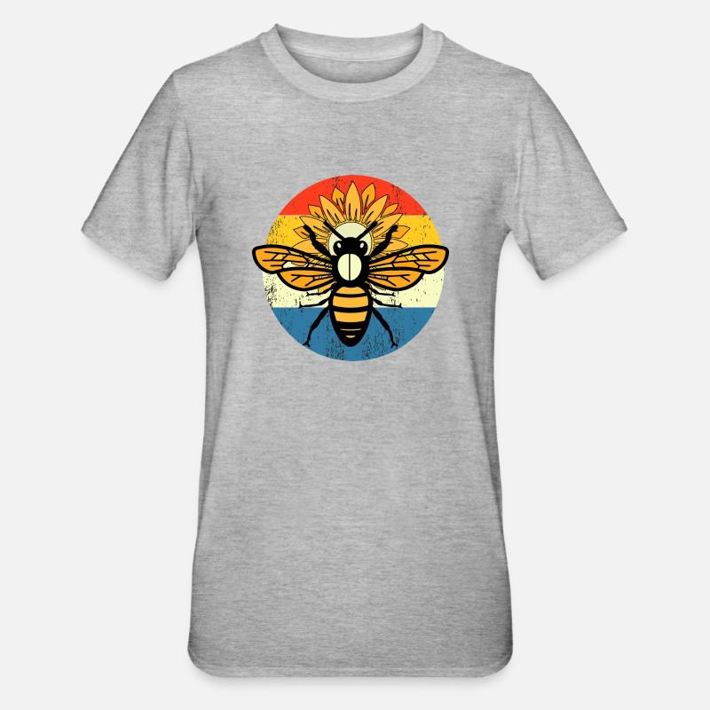 Bee rétro Coucher de soleil - T-shirt polycoton Unisexe - gris chiné