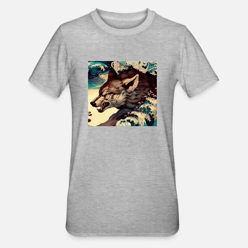 Wolf Japanese - Unisex Polycotton T-Shirt - heather grey