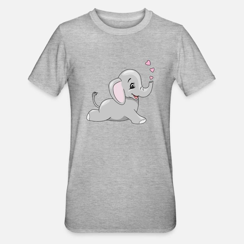 Couché heureux bébé éléphant - T-shirt polycoton Unisexe - gris chiné