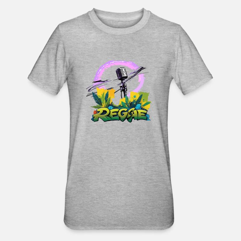 Reggae Mikrofon - Unisex Polycotton T-Shirt - Grau meliert