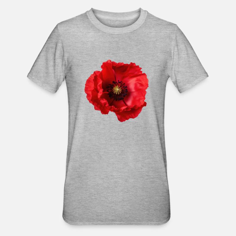 Mohnblume - Unisex Polycotton T-Shirt - Grau meliert