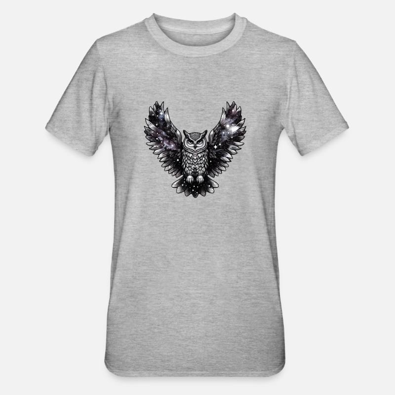 Kosmische Eule Majestät - Unisex Polycotton T-Shirt - Grau meliert