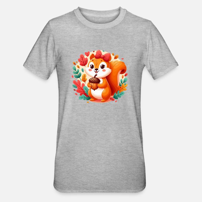 Écureuil mignon avec gland - T-shirt polycoton Unisexe - gris chiné