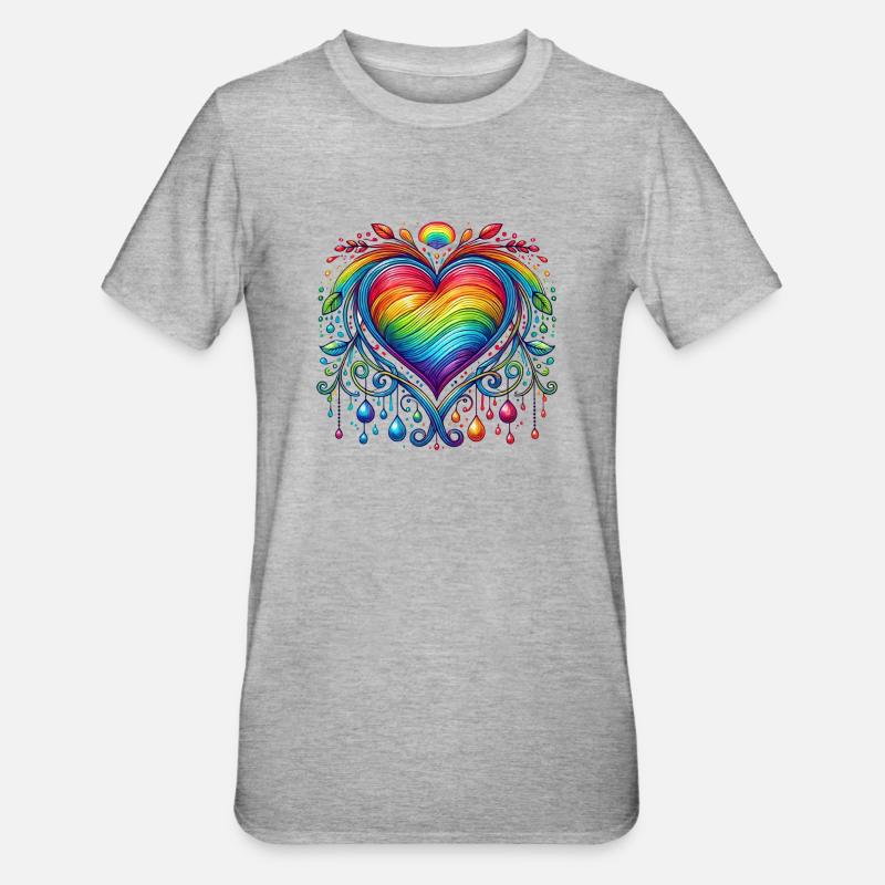 Regenbogen Herz - Unisex Polycotton T-Shirt - Grau meliert