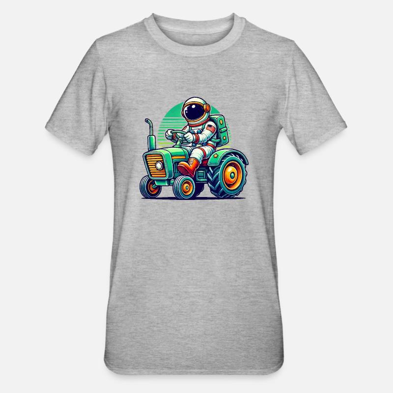 Astronaut Traktor - Unisex Polycotton T-Shirt - Grau meliert