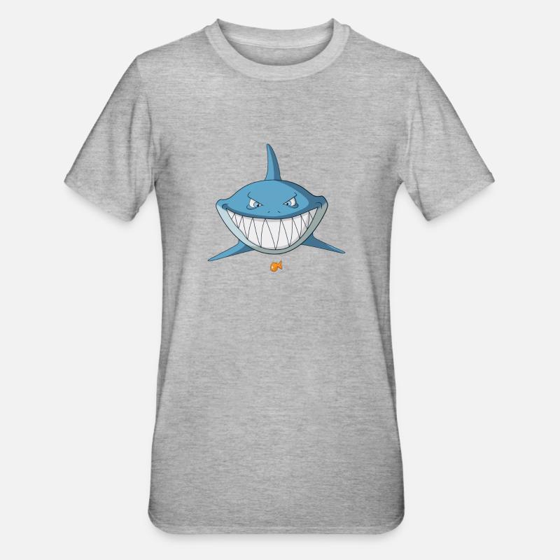 Hai Comic grinst - Fun - Unisex Polycotton T-Shirt - Grau meliert