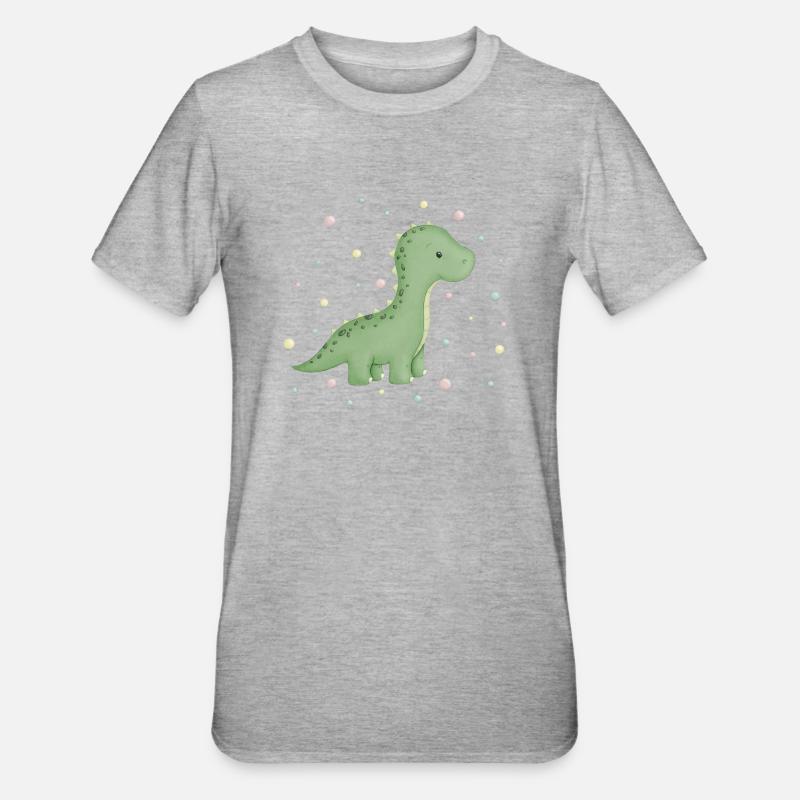 dino mignon avec des points - T-shirt polycoton Unisexe - gris chiné