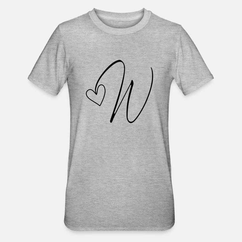 Bogstav W Bogstav-W Kalligrafi - Unisex polycotton T-shirt - grå meleret