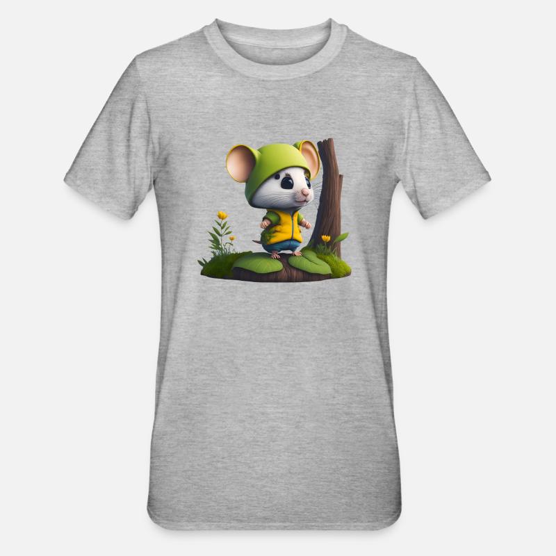 Cute mouse with cap and jacket - Unisex Polycotton T-Shirt - heather grey