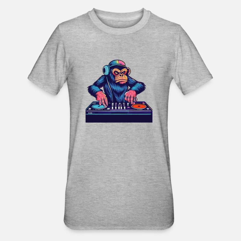 Schimpanse DJ Geschenkidee - DJ Affe - Unisex Polycotton T-Shirt - Grau meliert