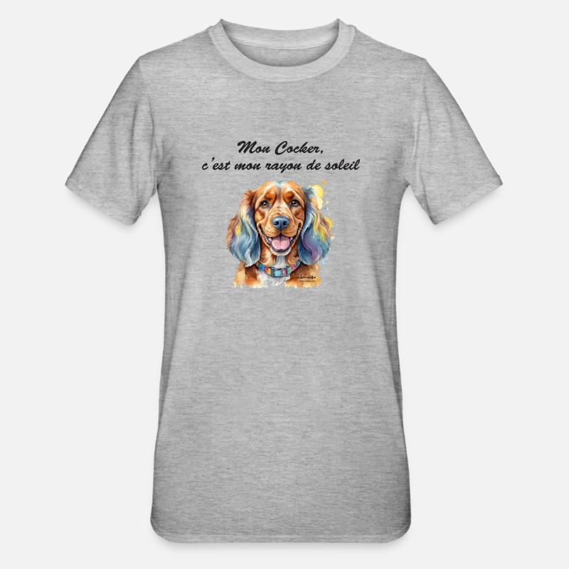 Cocker rayon de soleil - T-shirt polycoton Unisexe - gris chiné