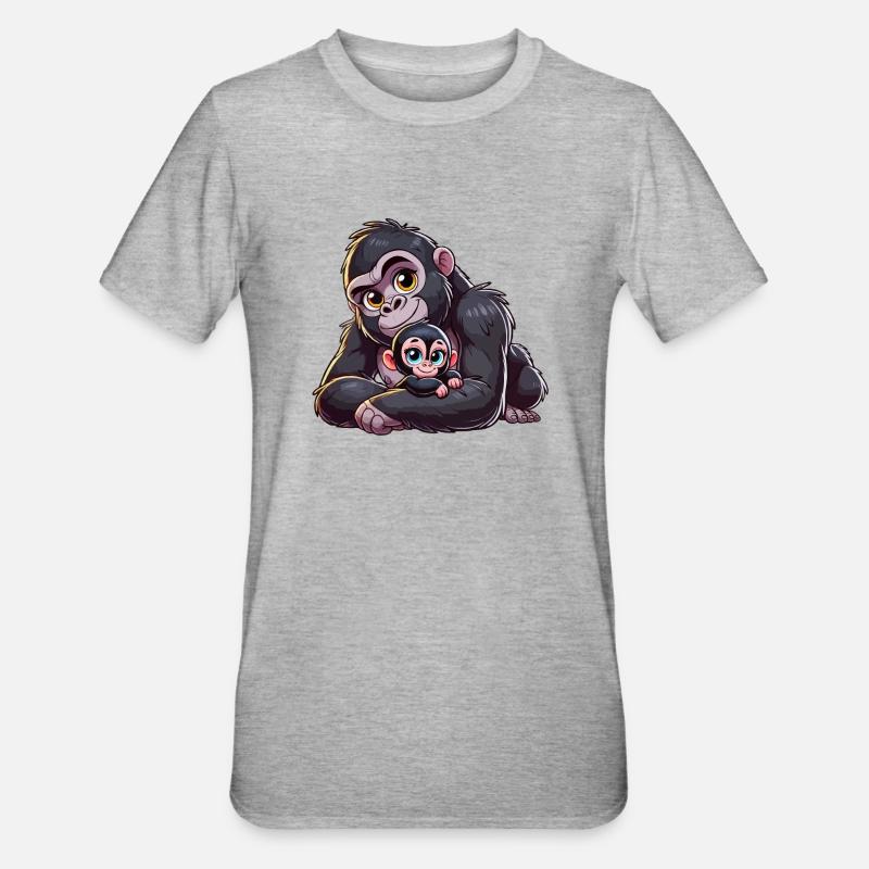 Gorilla-Mutter mit Kind - Unisex Polycotton T-Shirt - Grau meliert
