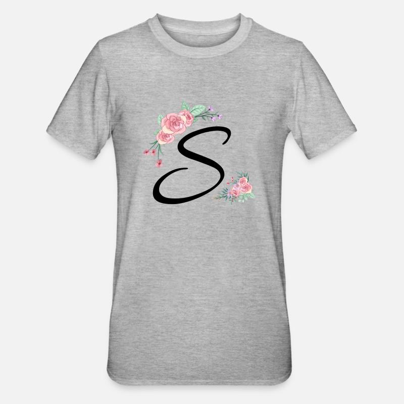 Lettre s fleurs - T-shirt polycoton Unisexe - gris chiné