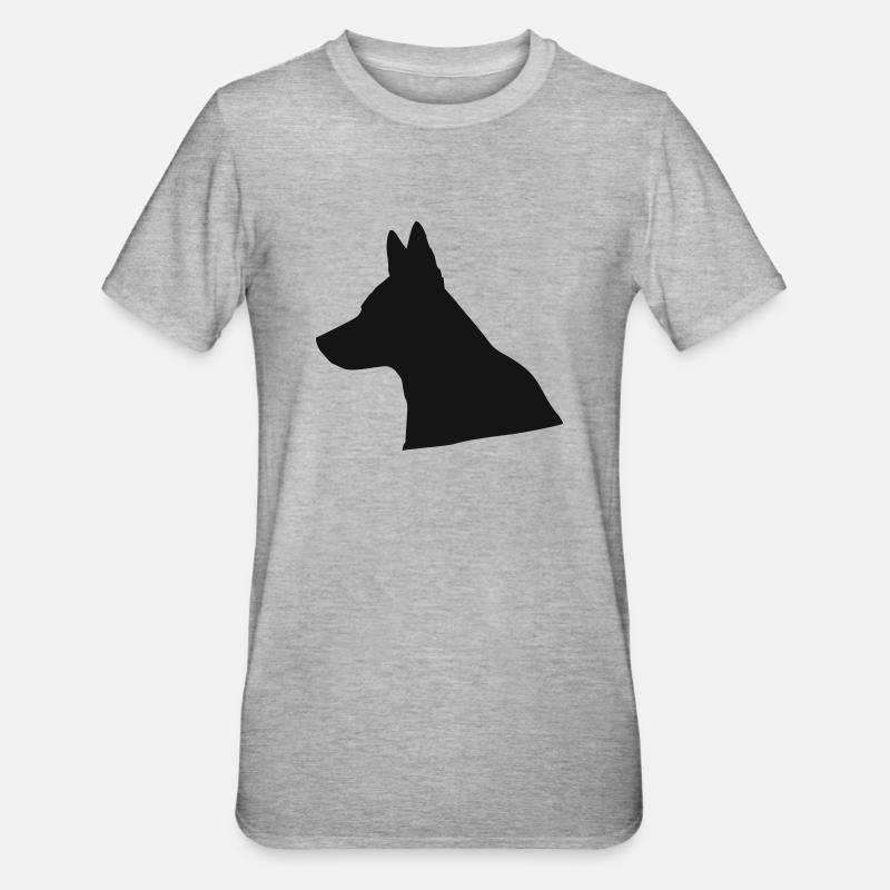 Schäferhund / Wolf Kopf Silhouette - Unisex Polycotton T-Shirt - Grau meliert