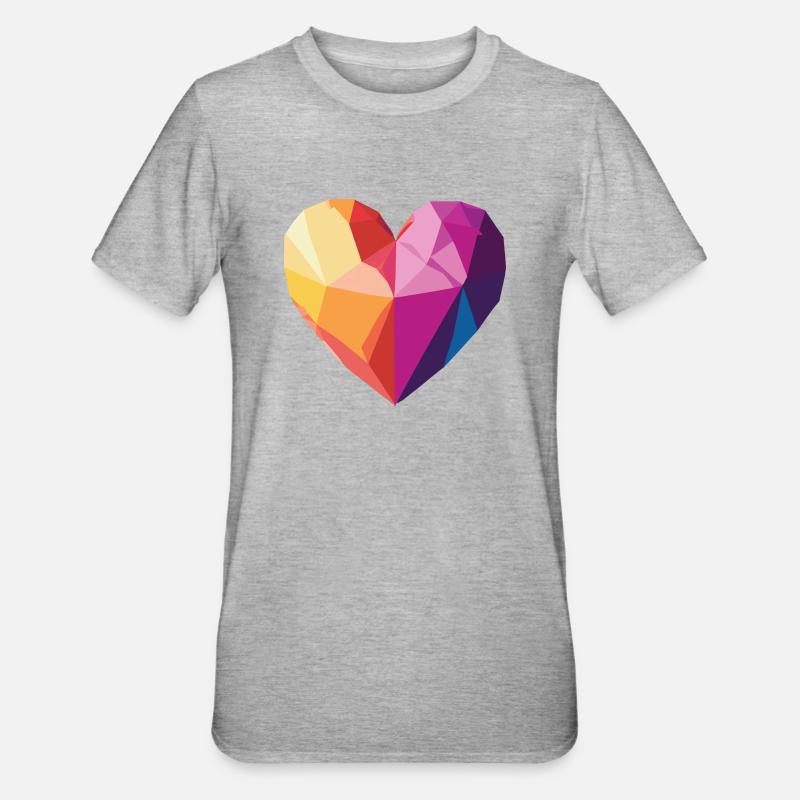 Liebe - Low Poly Herz - Unisex Polycotton T-Shirt - Grau meliert