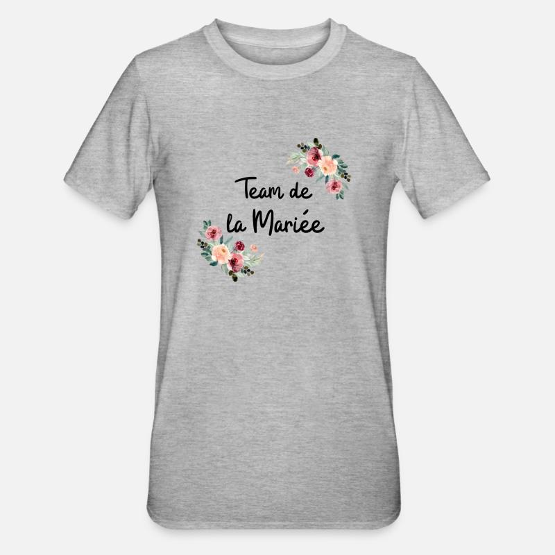 Team de la mariée fleurs - T-shirt polycoton Unisexe - gris chiné