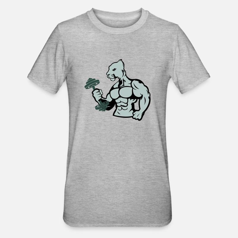 Bodybuilder Jaguar Dumbbell - T-shirt polycoton Unisexe - gris chiné