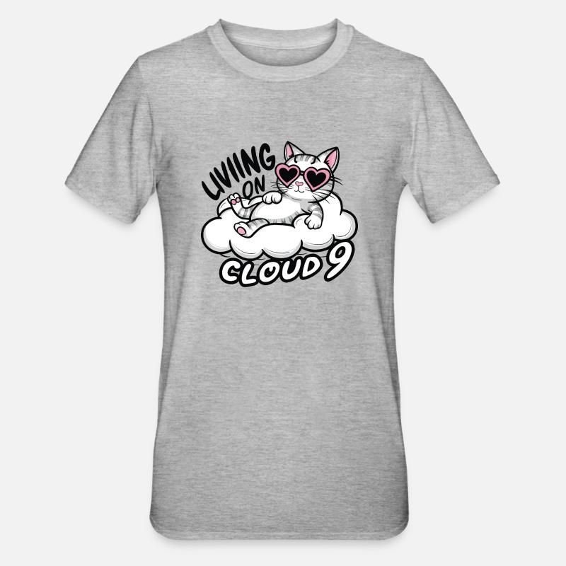 Chaton Chaton sur Cloud 9 - T-shirt polycoton Unisexe - gris chiné