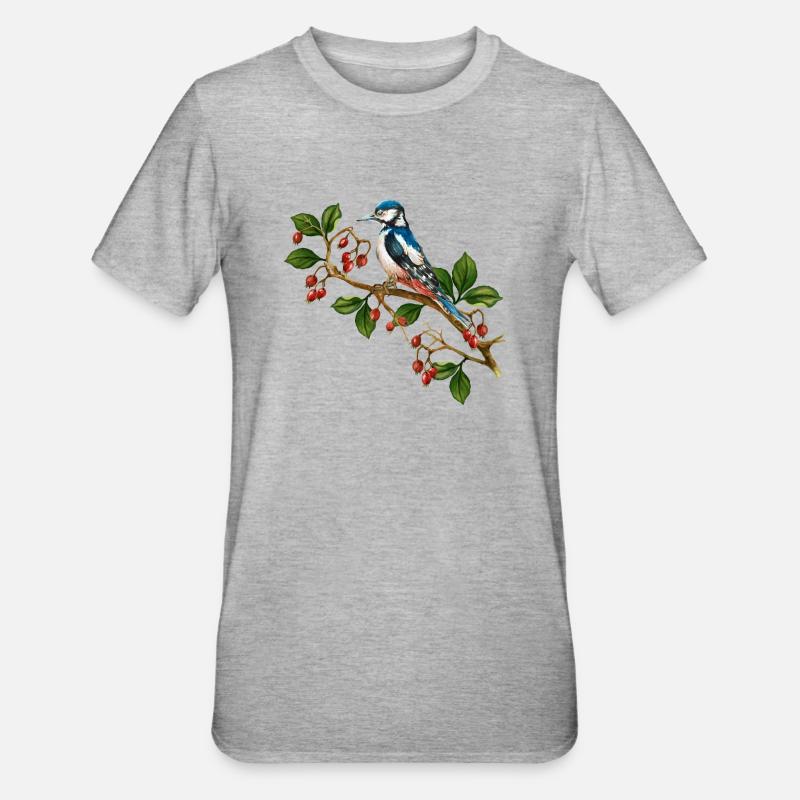 Bunter Vogel - Unisex Polycotton T-Shirt - Grau meliert