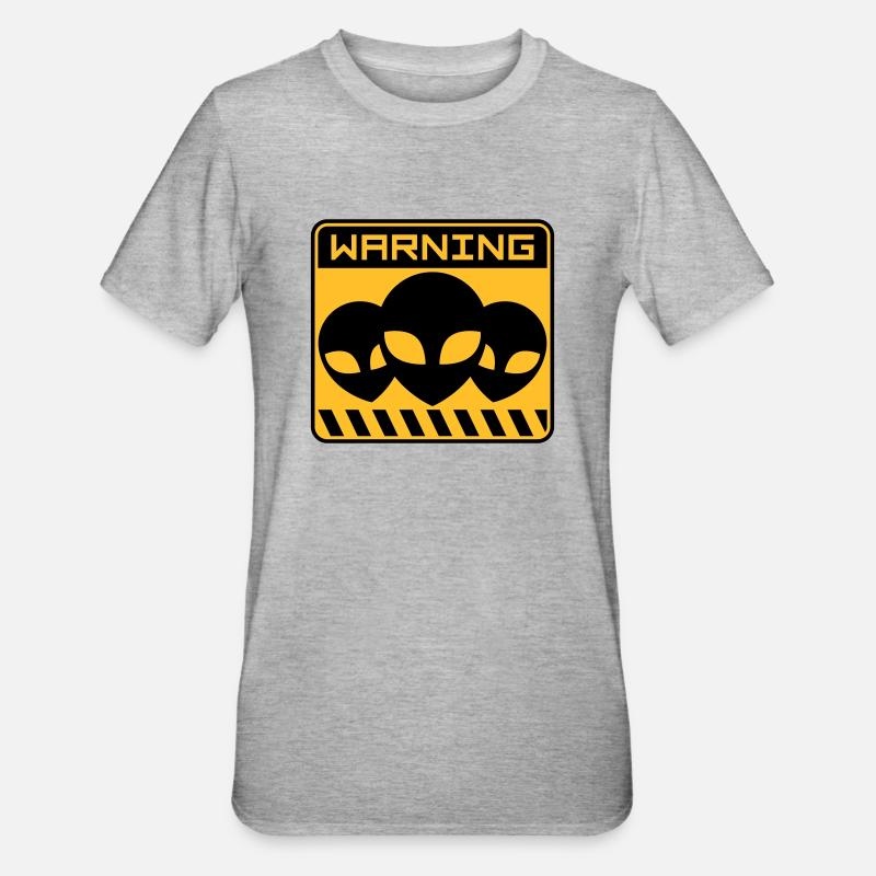 Warning Alien Design Shield - Unisex Polycotton T-Shirt - heather grey