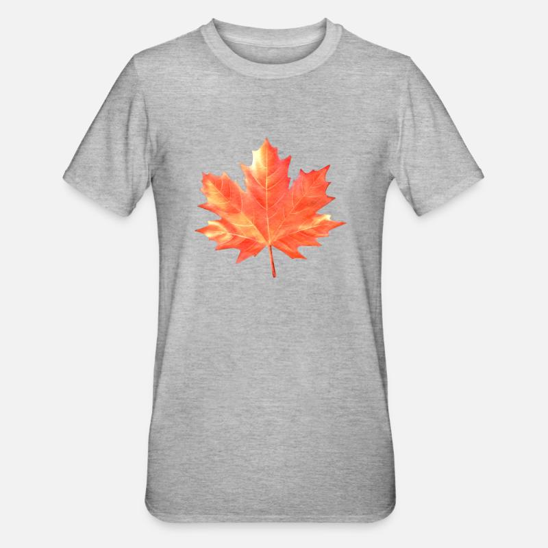 Maple Leaf Couleurs colorées Maple Tree Forest Warm - T-shirt polycoton Unisexe - gris chiné