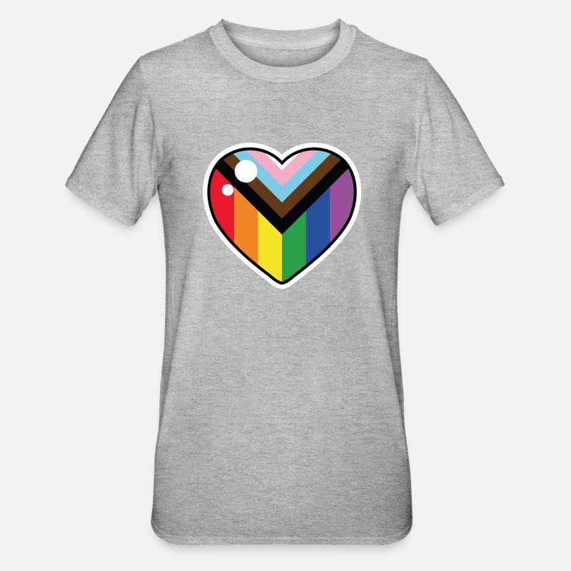 Herz (Progress Pride Flagge) - Unisex Polycotton T-Shirt - Grau meliert