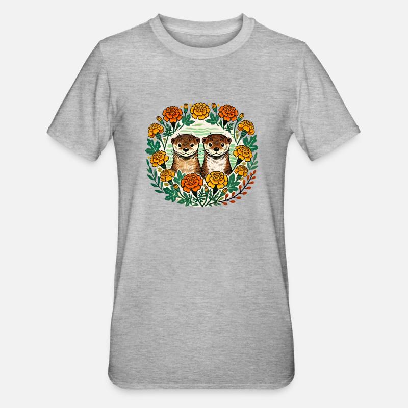Ringelblumenotter - Unisex Polycotton T-Shirt - Grau meliert