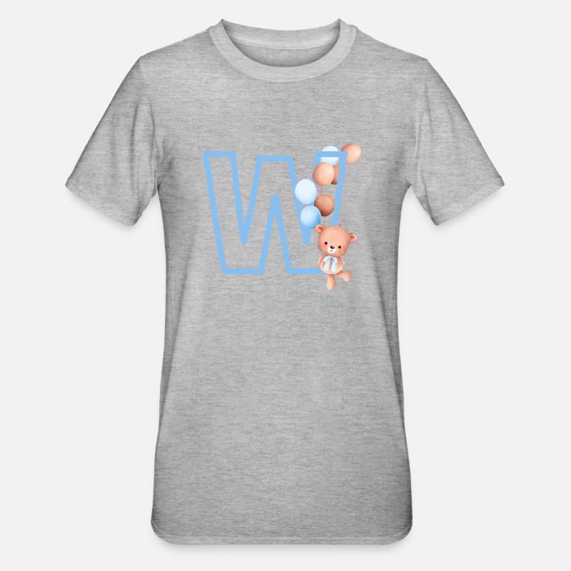 Buchstabe w Blauer Bär - Unisex Polycotton T-Shirt - Grau meliert