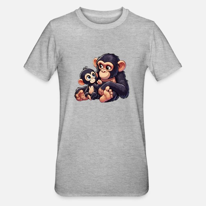 Schimpansenmutter mit Kind - Unisex Polycotton T-Shirt - Grau meliert
