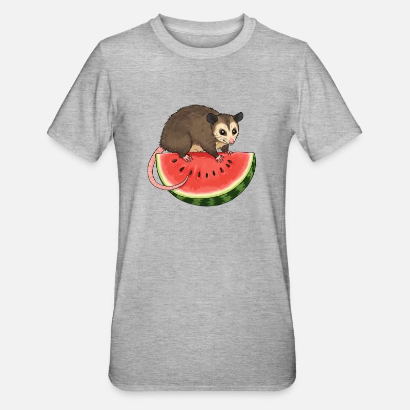 Opossum à la pastèque - T-shirt polycoton Unisexe - gris chiné