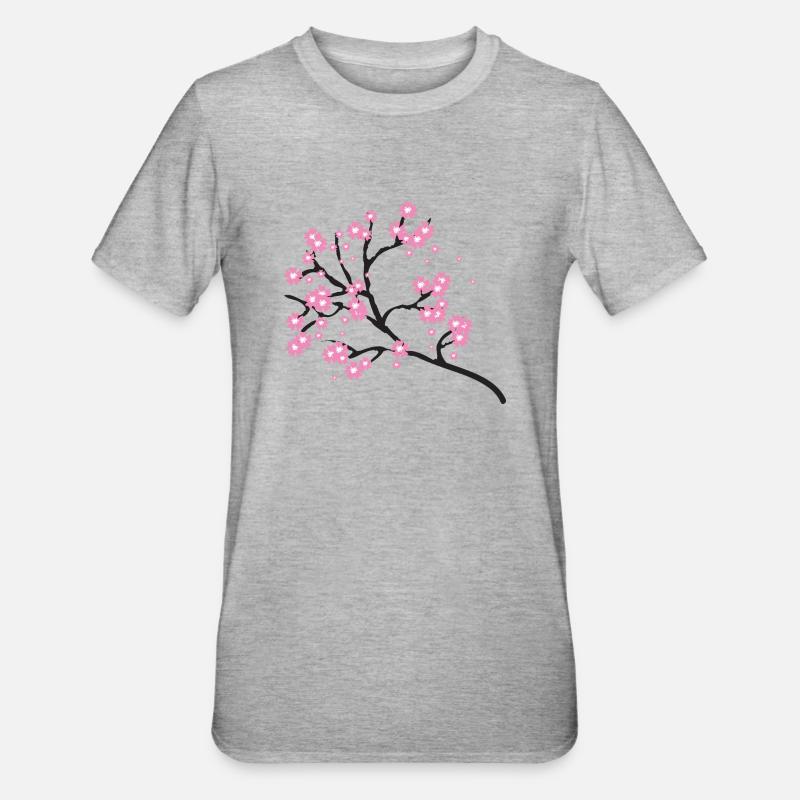 Branche de cerisier en fleurs - T-shirt polycoton Unisexe - gris chiné