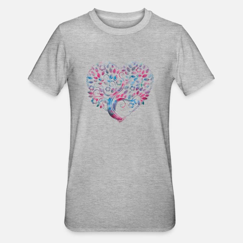 Lebens Baum - Unisex Polycotton T-Shirt - Grau meliert