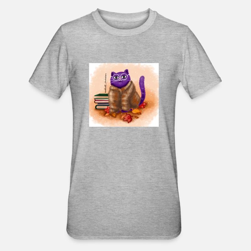 Chat d’automne - T-shirt polycoton Unisexe - gris chiné