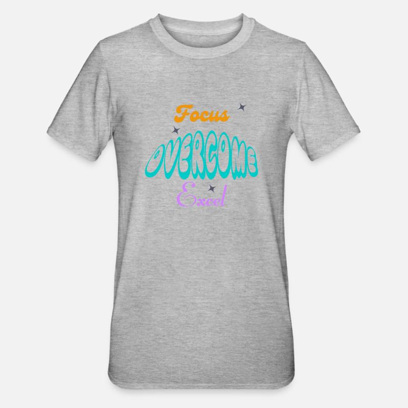 Fucus, Overcome, Excel typography - Unisex Polycotton T-Shirt - heather grey