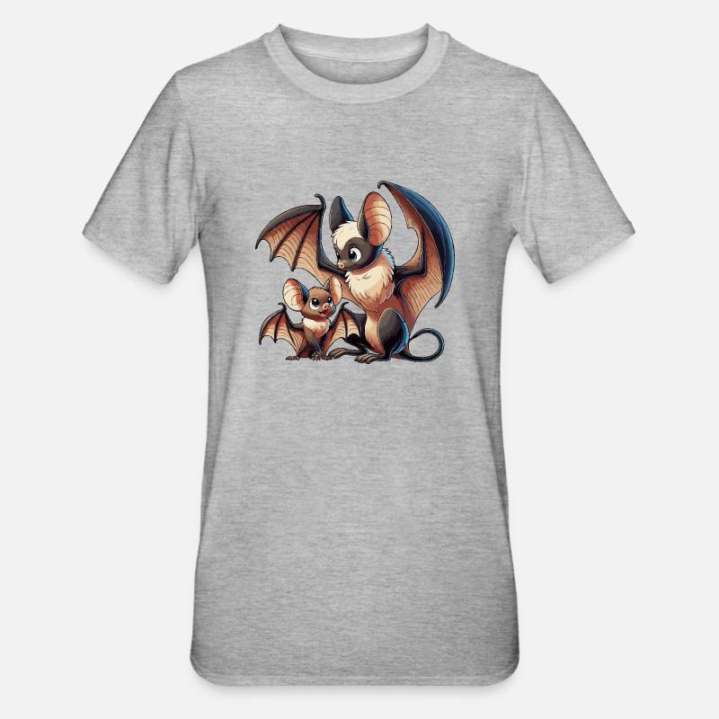 Fledermausmutter mit Kind - Unisex Polycotton T-Shirt - Grau meliert