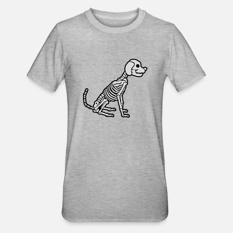Conception de chien squelette d’Halloween - T-shirt polycoton Unisexe - gris chiné