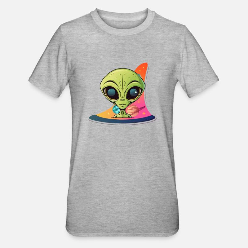 Alien devant l’univers - T-shirt polycoton Unisexe - gris chiné