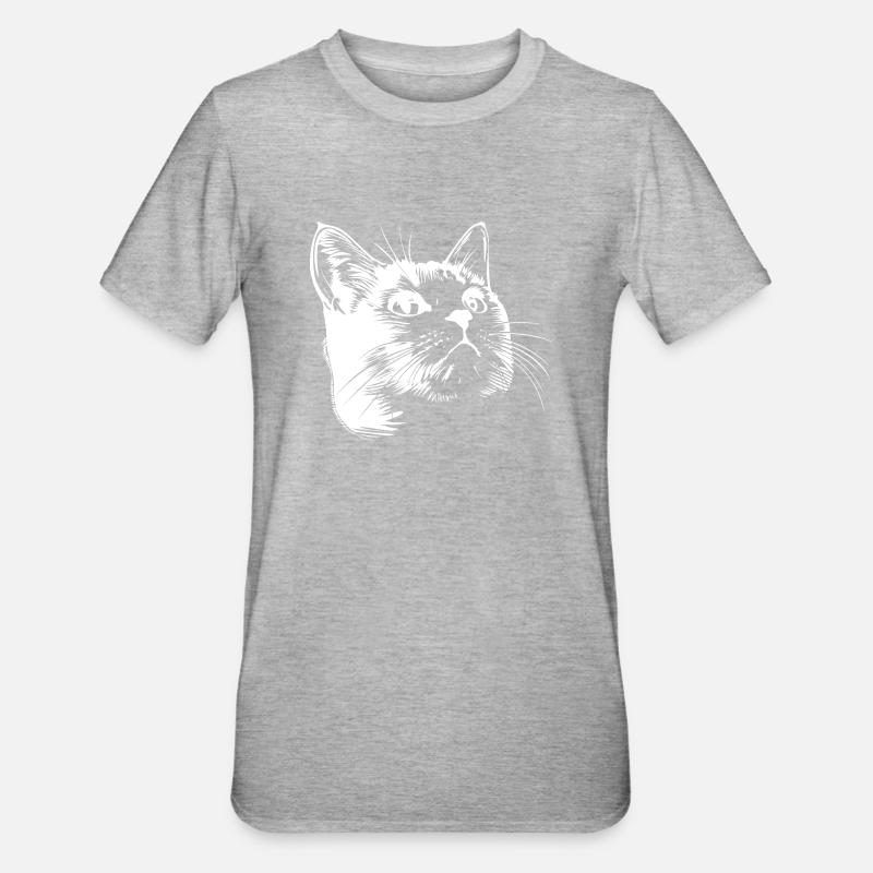 Chat, Motif De Chat, Visage De Chat - T-shirt polycoton Unisexe - gris chiné