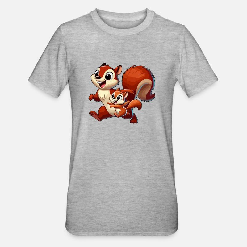 Eichhörnchen-Mutter und Kind beim Herumtollen - Unisex Polycotton T-Shirt - Grau meliert