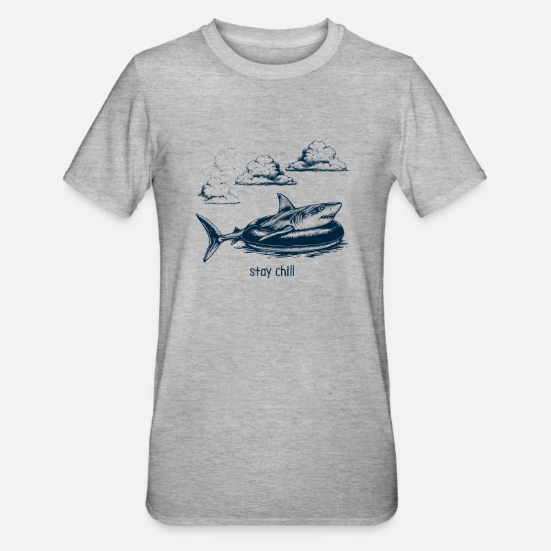Shark Floaty - Stay Chill - Unisex Polycotton T-Shirt - Grau meliert