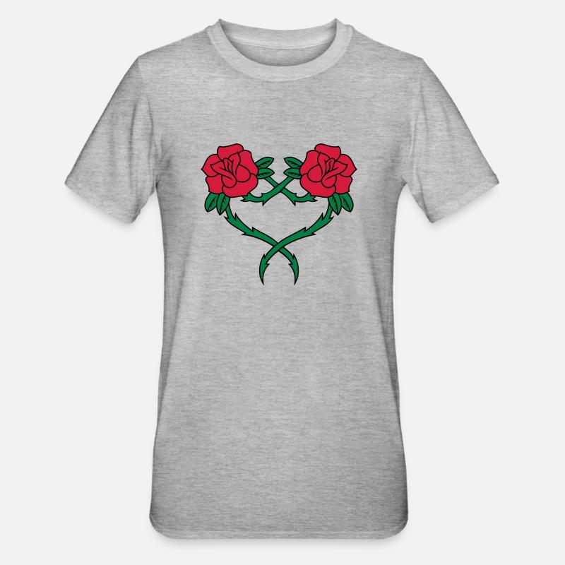 Coeur de fleur de rose 2 3c - T-shirt polycoton Unisexe - gris chiné