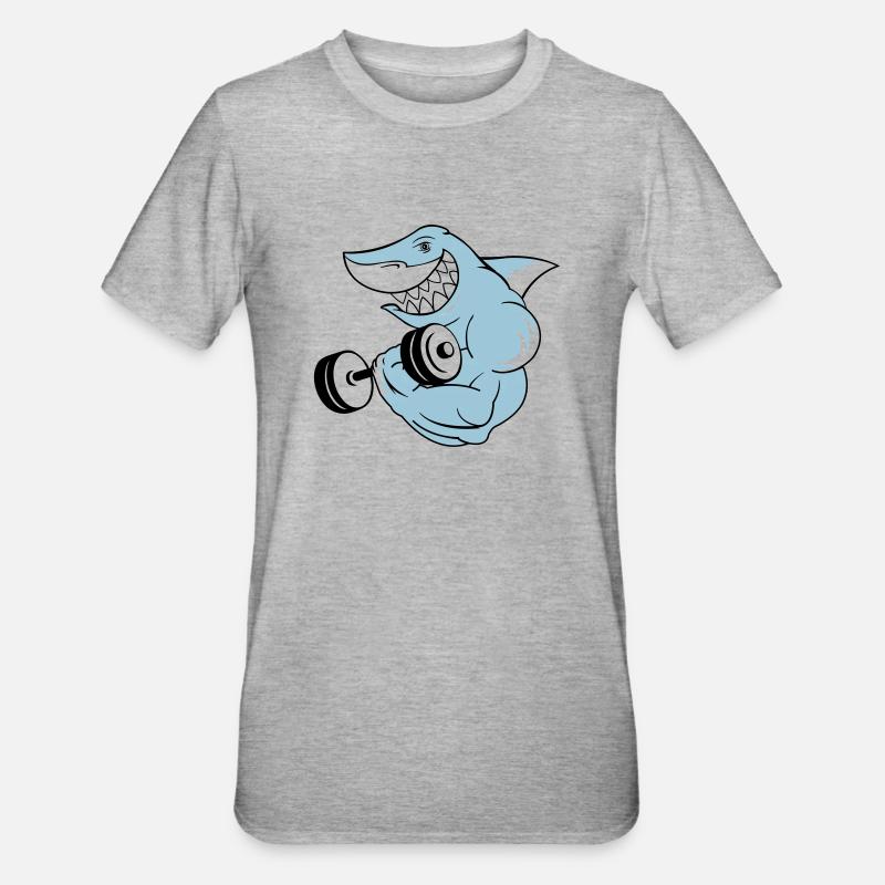 shark_bodybuilder - Unisex Polycotton T-Shirt - Grau meliert
