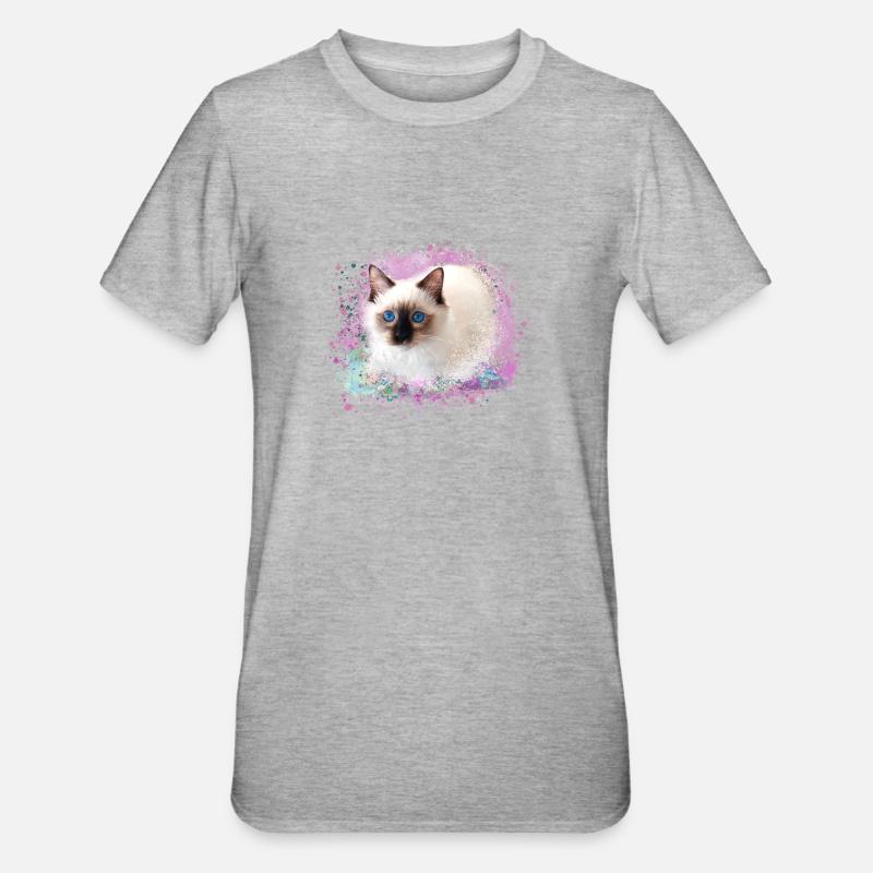 katze, rosa,aquarell ,malerei,graffiti,kätzchen - Unisex Polycotton T-Shirt - Grau meliert