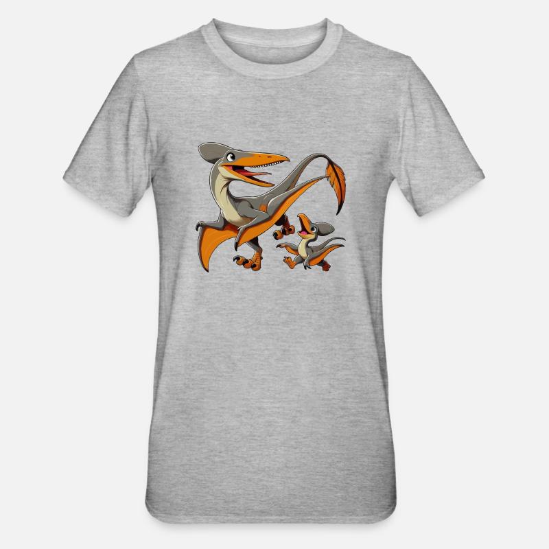 Pteranodon Mutter und Kind - Unisex Polycotton T-Shirt - Grau meliert