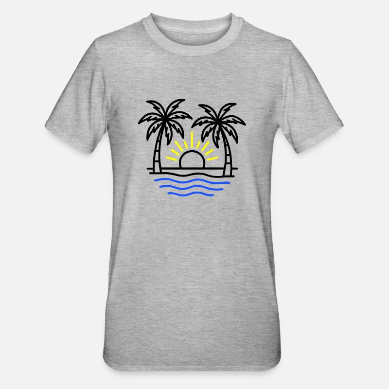 Plage de palmiers d’été - T-shirt polycoton Unisexe - gris chiné