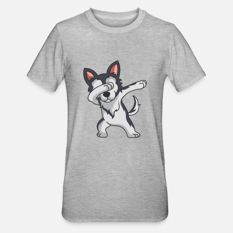 Dabbing Husky Dab Dancing Funny Dog Gift - T-shirt polycoton Unisexe - gris chiné